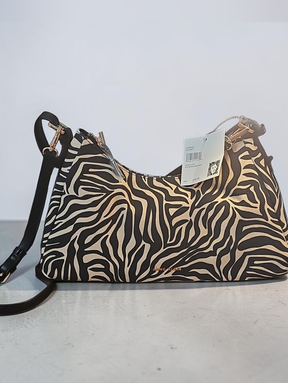 Anne Klein Black and Beige Zebra-Print Shoulder Bag